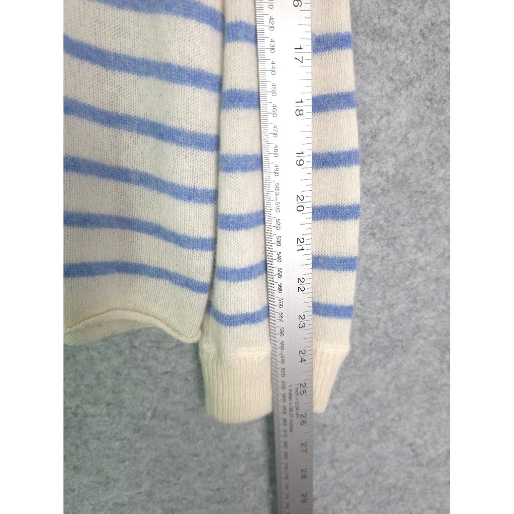 Reformation‎ Cashmere Boyfriend Ivory With Parisian Blue Stripe Crewneck Sweater - Picture 10 of 10